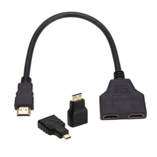 Câble adaptateur répartiteur HDMI vers double HDMI femelle avec adaptateur micro et mini HDMI