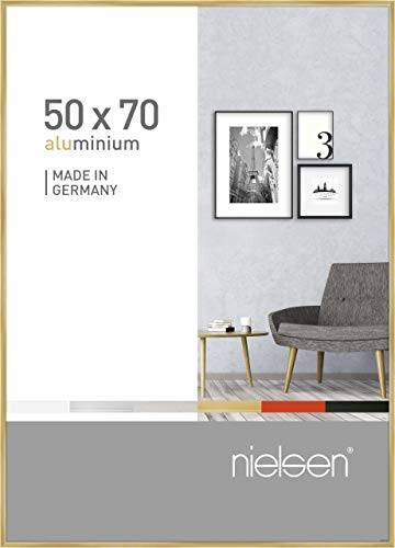 nielsen Bilderrahmen, 50 x 70 cm, Aluminium, Gold glanz, Posterrahmen zum Aufhängen im Hoch- & Querformat, Echtglas, Pixel