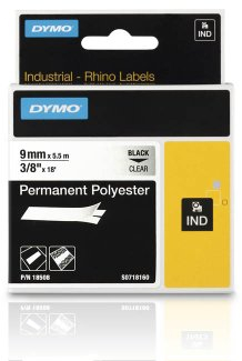 DYMO Beschriftungsband RHINO 18508 / 9 mm / Druck schwarz / Band transparent / für DYMO Rhino 4200/5200/6000, ILP, RhinoPro 5000