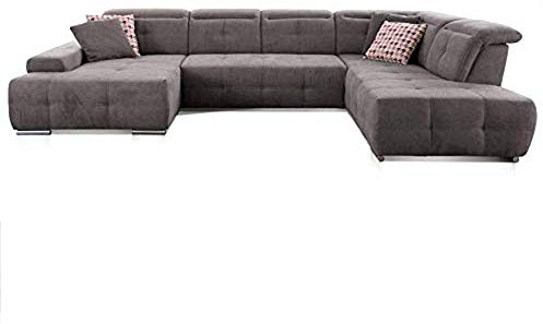 CAVADORE Wohnlandschaft Mistrel mit Longchair links / Großes Schlafsofa in U-Form / Inkl. Kopfteilfunktion und großer Liegefläche (125 x 270) / 343 x 77-93 x 228 / Kati Fango