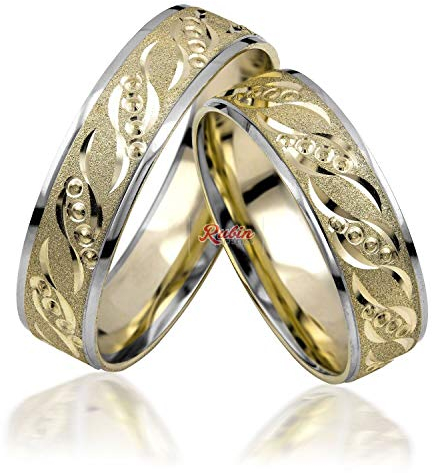 JR Products Paar Eheringe aus 333er Gold, zweifarbig, Paarringe, inklusive Gravur, Geschenk für Paare, Preis pro Paar, Diamantiert, Kein Edelstein