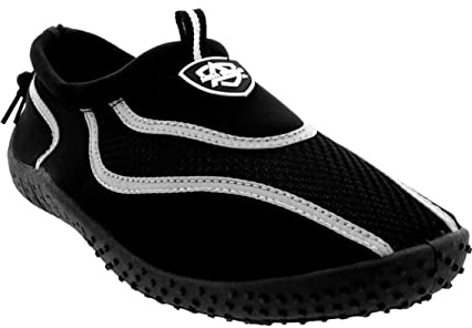 Aqua Shield Womens Beach Pool Sea Swimming Toggle Slip On Aqua Water Socks Surf Shoes, Multi Black Grey, 4 UK