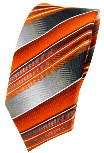 TigerTie schmale Designer Krawatte in orange anthrazit silber grau gestreift - Tie Binder