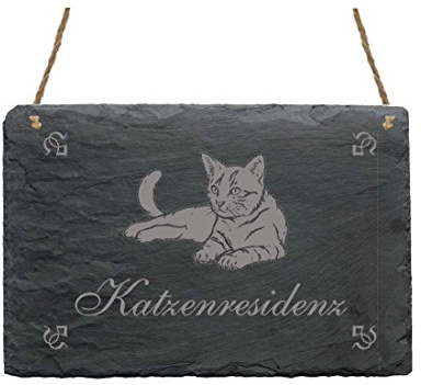 Schiefertafel « KATZENRESIDENZ » Schild mit Motiv Katze - Türschild Dekoschild Haustür Tür Eingang - Katzen Residenz Kater Hauskatze