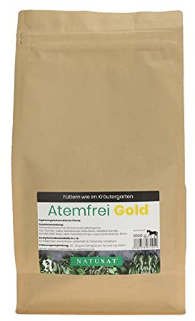NATUSAT Kräutermischung Atemfrei Gold - mit Schwarzkümmelsamen, Bronchialkräuter, schonend getrocknet für Pferde (1000 g)