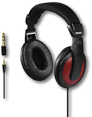 Hama Over-Ear-Stereo-Kopfhörer (vergoldeter 3,5mm-Klinkenstecker und 6,35-mm-Adapter, 113 dB, 2 m Kabel) schwarz/rot