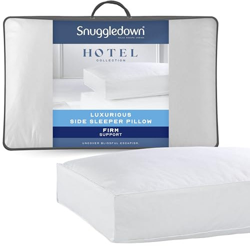 Snuggledown Hotel Side Sleeper Pillow - Firm Box Wall Support for Back & Side Sleepers | Breathable & Non-Allergenic 100% Cotton Cover, UK-Made & Washable (38 x 64cm)