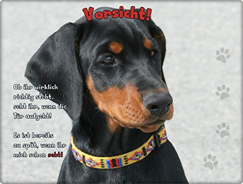 Merchandise for Fans Blechschild/Warnschild/Türschild - Aluminium - 30x20cm - mit Spruch - Motiv: Dobermann - 01
