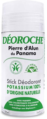Déoroche Déodorant Stick Vert Pierre d’Alun du Panama – Potassium d’Origine 100 % Naturelle – Efficace Pendant 24 heures – Sans Hydroxyde d’Aluminium – 100 g