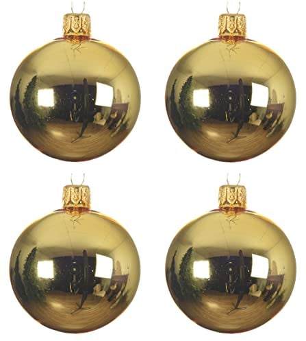Kaemingk 4-er Set Weihnachtskugel aus Glas in Gold/Glanz 10 cm Christbaumkugeln Baumkugeln Christbaumschmuck glänzend