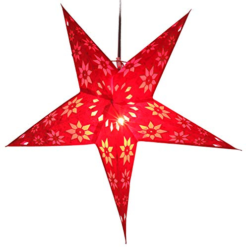GURU SHOP Faltbarer Advents Leucht Papierstern, Weihnachtsstern 60 cm - Adonis Rot, Papiersterne 60 cm