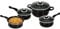 7 Piece Black Cookware Set - Casserole with Handles, Carbon Steel Base, Glass Lid with Steam Vent Hole, Non Stick, Saucepan Frying Pan - Can Be Used on All Hobs