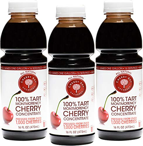 Cherry Bay Orchards Tart Montmorency Cherry Concentrate (3 Pack 16 Oz Bottle) - All Natural Juice Sleep Aid - GMO & Gluten Free, Kosher Certified, Antioxidants, No Added Sugar or Preservatives