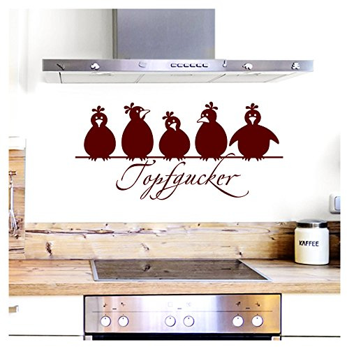 Grandora Wandtattoo Topfgucker 5 Vögel I dunkelrot 30 x 14 cm I Küche Spruch Zitat Aufkleber selbstklebend Wandaufkleber Wandsticker W862