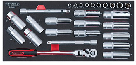 KS Tools 7130027 SCS Zündkerzen Service Satz, 27 teilig in 1/3 Systemeinlage, 1/4, 1/2''