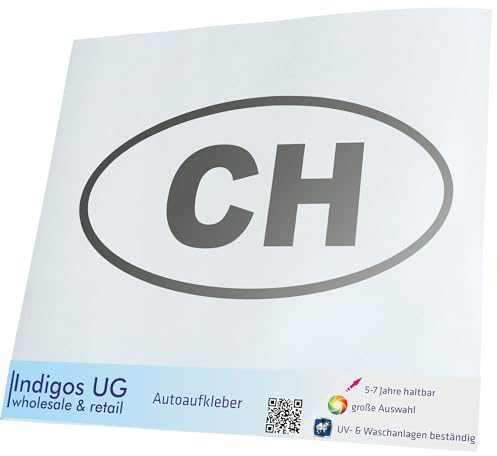INDIGOS UG Auto Aufkleber Auto - 210x70 mm - Schweiz CH - Silber - Selbstklebender Sticker für Auto, Fenster, Bus oder LKW - UV-beständig & wetterfest