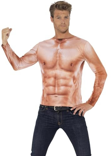 Smiffys Haut avec Muscles Réalistes, avec Longues Manches, Imprimé par Sublimation
