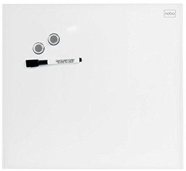 Nobo Glas-Whiteboard Kleine Magnetische Wandtafel, Trocken Abwischbare Glas-Oberfläche, Rahmenlos, Unsichtbare Wandmontage, 300 x 300 mm, Inkl. Markerstift und Magneten, Brilliant Weiß, 1903956