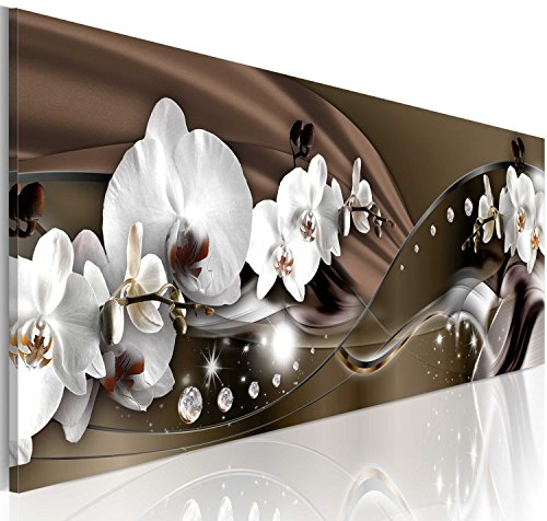 murando - Wandbilder XXL Orchidee 120x40 cm 1 tlg - Wand Deko Vlies Leinwand Bilder Groß Wanddeko Wohnzimmer Schlafzimmer Kunstdrucke Panoramabild - Blumen Perlen Ornament Abstrakt