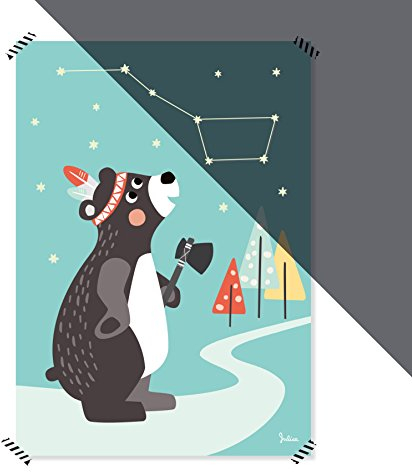 Julica Nachtleuchtende Bilder fürs Babyzimmer | Poster Kinderzimmer | Kinderbild Tiere | 50x70 cm (Bär)