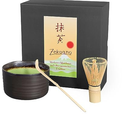 Aricola Matcha-Set 3-teilig, anthrazit/grün, bestehend aus Matcha-Schale, Matcha-löffel und Matcha-Besen (Bambus) in Geschenkbox. Original