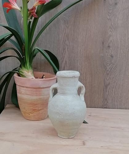 B-Ware ! Amphore ca. 23 cm hoch aus weissgrauem Terracotta Terrakotta Aquarium Terrarium Vase Krug Mediterran Garten Deko