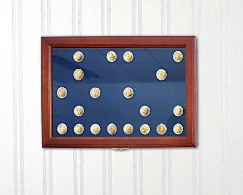 Safe Münzen-Vitrine 5910 – Edle Holz-Vitrine mit Glaseinsatz & Samteinlage – 23 runde Vertiefungen für 2 Euro-Münzen in Kapseln – Wandmontage, Klappschloss, 375x260x30 mm