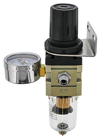 Heavy Duty True Diaphragm Mini Regulator with Gauge and Water Trap Filter, Fits Airbrush Compressors
