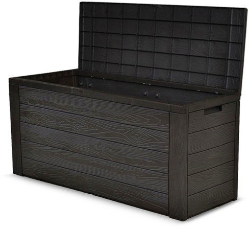 JELENIA PLAST Gartenkissenbox Woody Gartentruhe Auflagenbox Kissenbox Aufbewahrungsbox Truhe