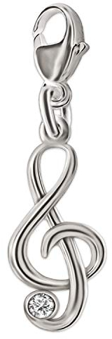CLEVER SCHMUCK Silberner Damen Anhänger als Charm Notenschlüssel 18 mm Musik glänzend mit Zirkoniastein weiß Sterling Silber 925 in Geschenkfaltbox