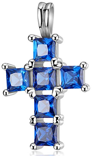 MATERIA 925 Sterling Silber Kettenanhänger Kreuz - Zirkonia Anhänger royalblau für Damen mit Box #KA-238