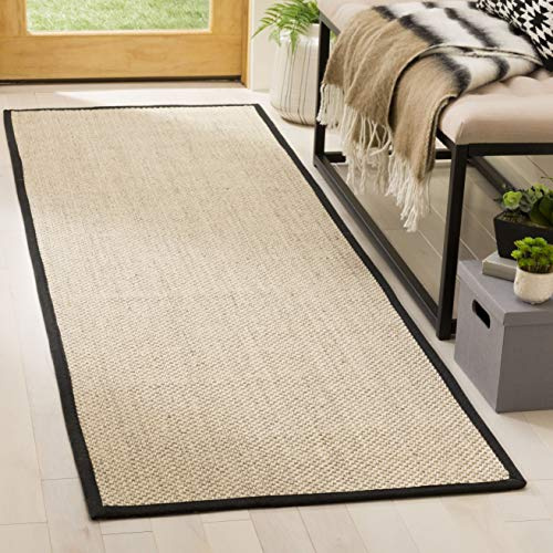 SAFAVIEH Bauernhaus Flur, Eingangsbereich, Küche, Schlafzimmer - Natural Fiber Collection, Niedrige Säule, Schwarz, 76 X 366 cm