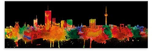 Kunstbruder Skyline Wandbild Städte Neon 30x90cm Essen - Kunst Druck auf Leinwand