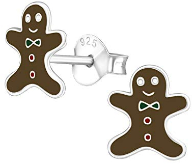 Bungsa Lebkuchenmann Ohrstecker für Kinder .925 ECHTSILBER (Ohrringe Echtschmuck Studs Ohrschmuck Jungs Mädchen)