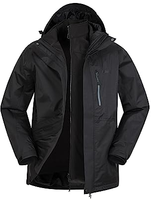 Mountain Warehouse Bracken 3-in-1 wasserdichte Outdoor-Herren-Jacke - wasserabweisende Laufjacke und Arbeitsjacke bei Regen für Herren, Camping-Jacke für Herren Schwarz Medium