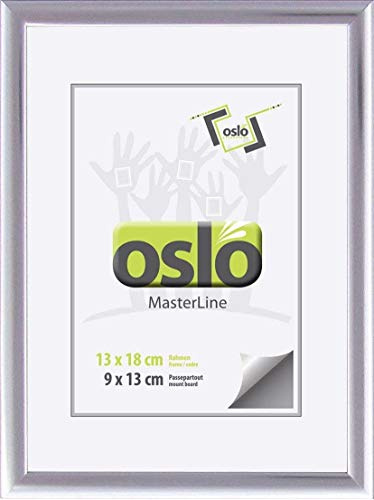 OSLO MasterLine Bilderrahmen 13 x 18 silber glänzend Aluminium zum Aufstellen und Hängen Fotorahmen mit Echt-glas
