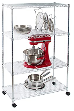 Seville Classics 4-stöckiges Stahldrahtregal mit Rädern, 76,2 cm B x 35,6 cm T x 121,9 cm H, Chrom, Plated Chrome
