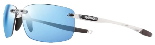 Revo Sunglasses Crawler: Polarized Performance Rectangle Sport Wrap Frame, Clear Crystal Frame with Blue Water Lens