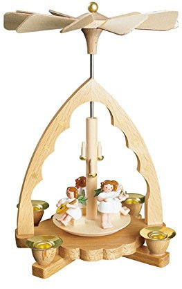 Richard Glässer Seiffen Weihnachtspyramide Musikantenengel, 19 cm hoch, original Erzgebirge