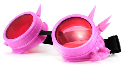 WELDING CYBER GOGGLES Schutzbrille Schweißen Goth cosplay STEAMPUNK COSPLAY GOTH ANTIQUE VICTORIAN WITH SPIKES Includes FREE set Lense Shades UV400 Protection Morefaz(TM) (Rosa Spikes)