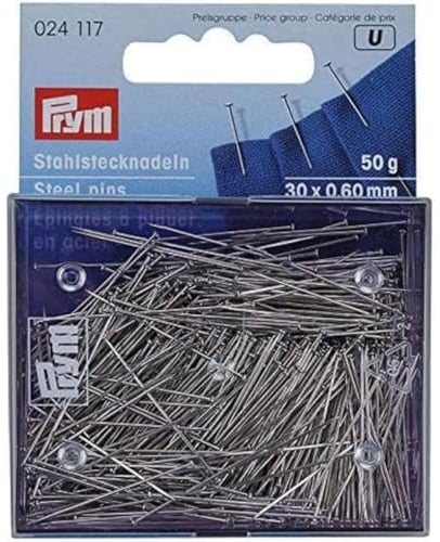 Prym 024117 Stecknadeln, 0,60 x 30mm, silberfarbig, 50g, Karte mit Dose