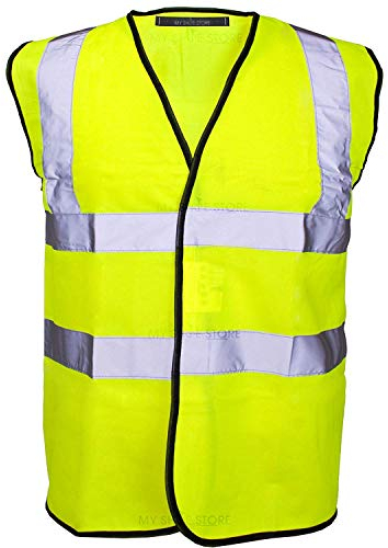 MyShoeStore® Hi Vis Vest Yellow & Orange Small to 6XL 2 Band & Brace (Large, Yellow)