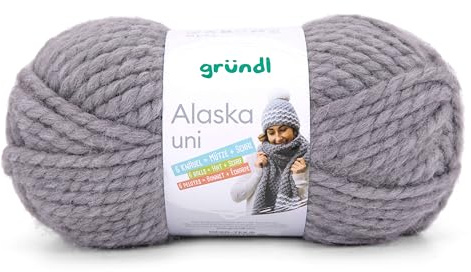 Gründl Alaska uni Wolle zum Stricken aus 80% Polyacryl, mittelgrau | 20% Wolle, dicke Wolle 100 g