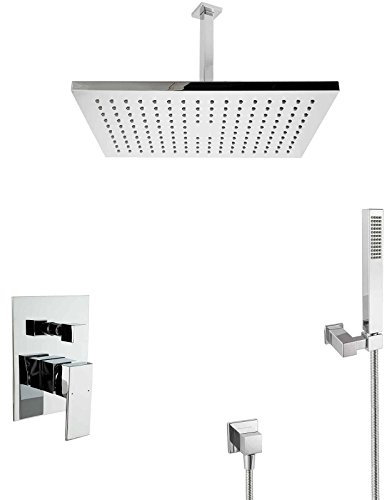 PaulGurkes Regendusche Unterputz Dusch Set eckig mit Deckenarm Duschsystem Komplett einbaufertig Luxusdusche Tropendusche Regenwalddusche Kopfbrause Regenbrause Duschtempel