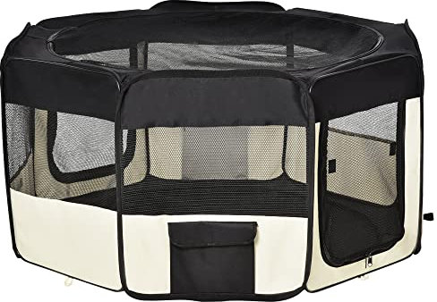 PawHut Parque Plegable para Perros y Gatos Parque de Juego para Mascotas con 2 Puertas y Cojín de Tela Oxford Juego Entrenamiento para Dormitorio Ø120x58 cm Negro