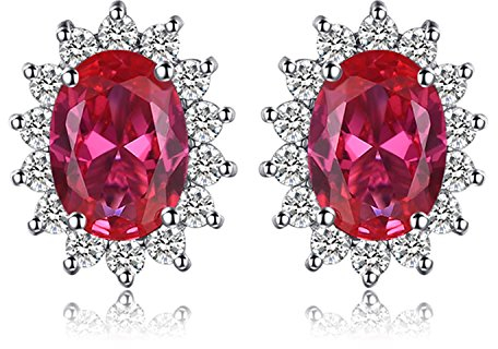 JewelryPalace Prinzessin Diana Kate Middleton 1.5ct Erstellt Rubin Ohrstecker Silber 925 Damen, Schmuck Set Rot, Ohrringe Silber Zirkonia Edelstein Mädchen, Ohrstecker Silber mit Stein Frauen Geschenk