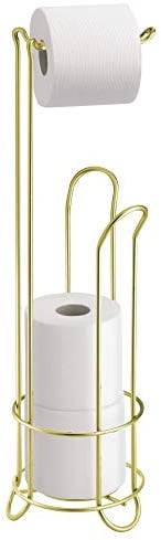 iDesign 68719 Toilet Roll Holder Free Standing, Compact Metal Toilet Roll Storage for 4 Paper Rolls, Practical Bathroom Accessory for Toilet or Guest Bathroom, Gold, 6.5 in*6.5 in*23.75 in