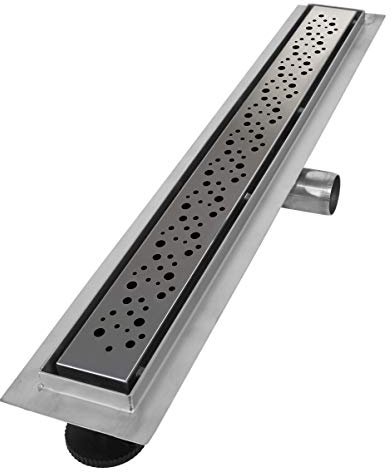 VILSTEIN Duschrinne 140cm, Edelstahl Bodenablauf Komplettset, extra flach, Siphon mit Geruchsstop, Haarsieb - Kreise