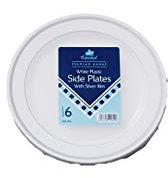 Essential Housewares PL07WS 18cm White Plate Silver Rim,Pack of 6, Plastic