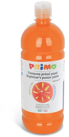 PRIMO Schulmalfarbe Tempera Farbe für Kinder | 1000 ml Flasche mit Dosierverschluss | Malen, Basteln | große Farbauswahl | Gebrauchsfertig für Schule und Zuhause (orange)